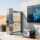 Professional construction site with RFID readers mounted at gate, tagged equipment in foreground, digital dashboard showing real-time asset locations