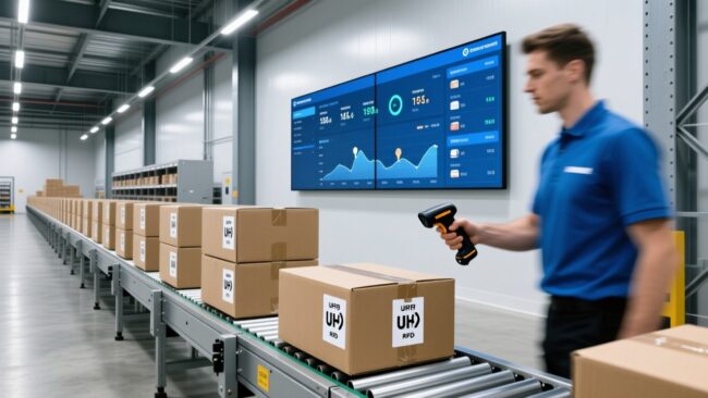 blog-cover-1781510315592 Walmart RFID 2026 compliance guide with UHF RFID tags on retail products in a warehouse