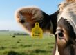 RFID ear tag on a cow for MAPA certification and beef export traceability in Brazil