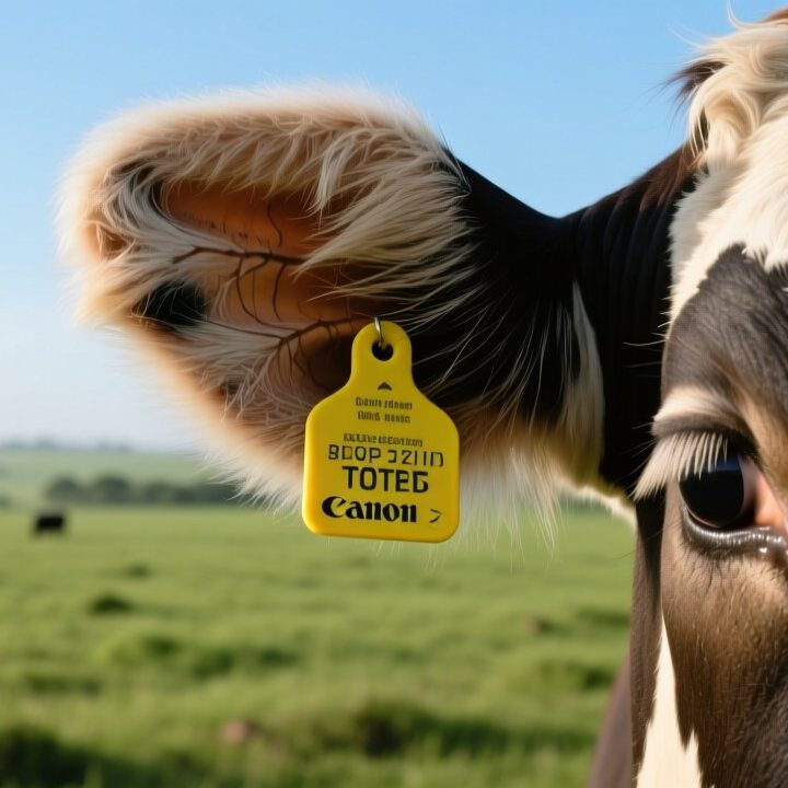 RFID ear tag on a cow for MAPA certification and beef export traceability in Brazil