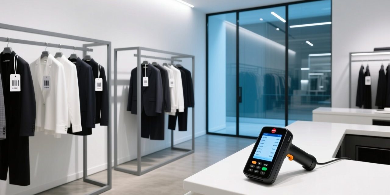 blog-cover-1781511356269 European retail store with RFID-tagged clothing and handheld RFID scanner on modern display