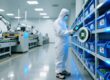 RFID inventory management in a modern Vietnamese electronics factory with handheld scanner and tagged components