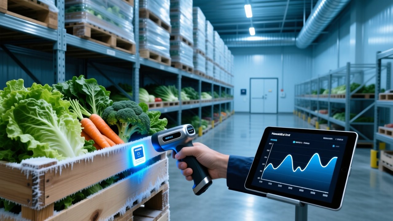 RFID temperature sensor tag monitoring cold chain for fresh produce logistics