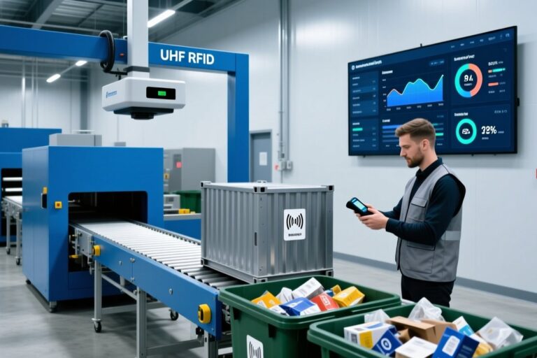 Circular economy RFID tags and waste sorting system in modern recycling facility