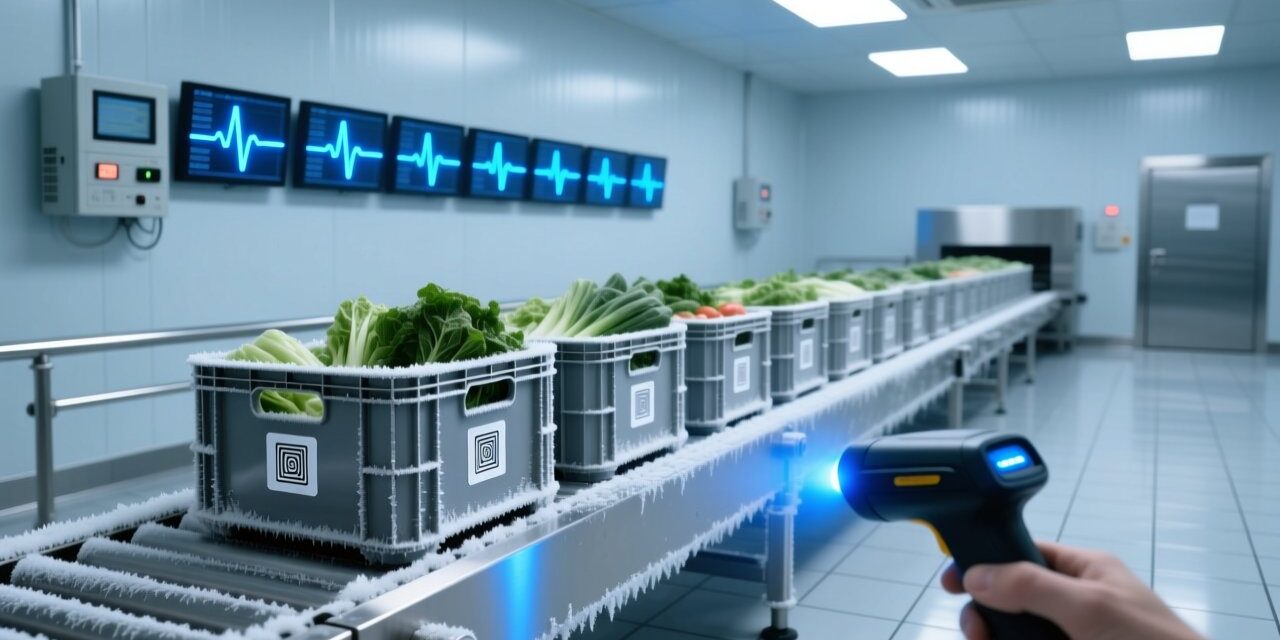 blog-cover-1782264687036 RFID temperature tag on fresh produce crate for EU food safety traceability, cold chain monitoring in logistics center