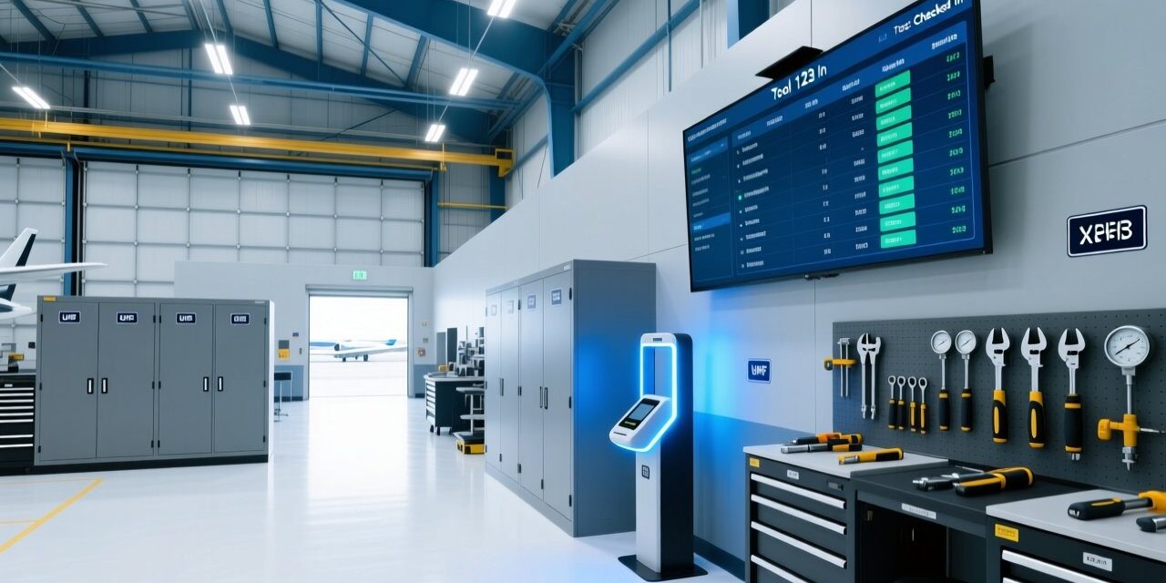 UHF RFID tool tracking system in European aviation MRO hangar with tagged tools and fixed reader portal