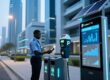 Smart city RFID parking and waste bin tracking in East Africa with handheld reader and tagged bin on modern street