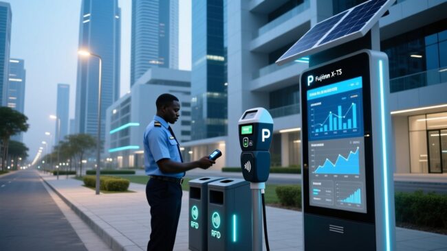 blog-cover-1782264786684 Smart city RFID parking and waste bin tracking in East Africa with handheld reader and tagged bin on modern street