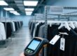 UHF hang tag and NFC inlay on fashion garment in warehouse inventory management scene