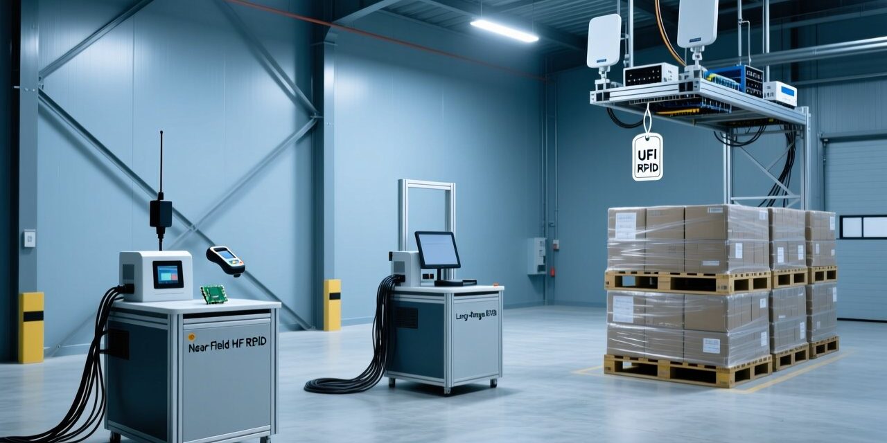 blog-cover-1784526912053 HF vs UHF RFID frequency spectrum selection guide with industrial RFID tags and reader device comparison