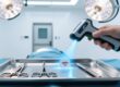 Miniature RFID tag on surgical instrument being scanned for inventory management
