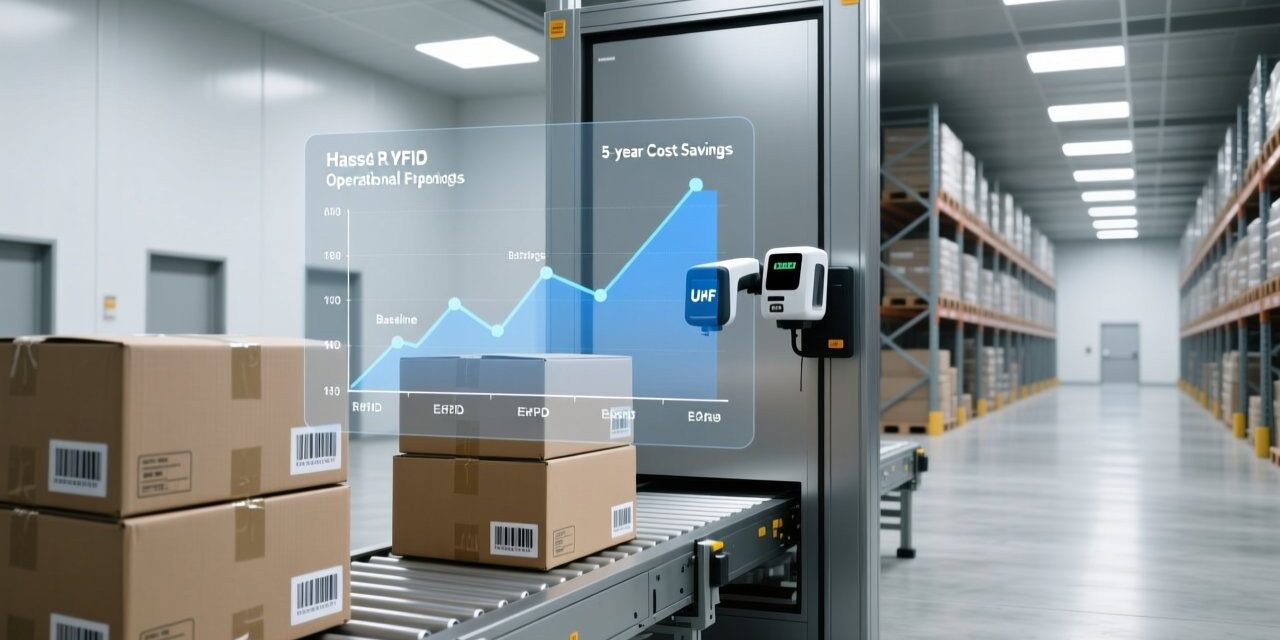 blog-cover-1784527019794 RFID tag total cost of ownership 5-year calculation model concept with cost analysis graph overlay