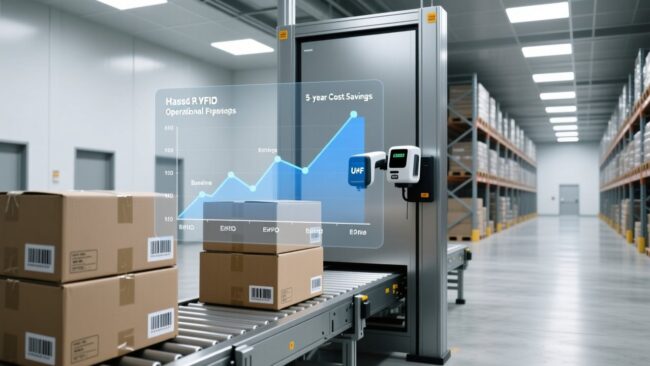 blog-cover-1784527019794 RFID tag total cost of ownership 5-year calculation model concept with cost analysis graph overlay