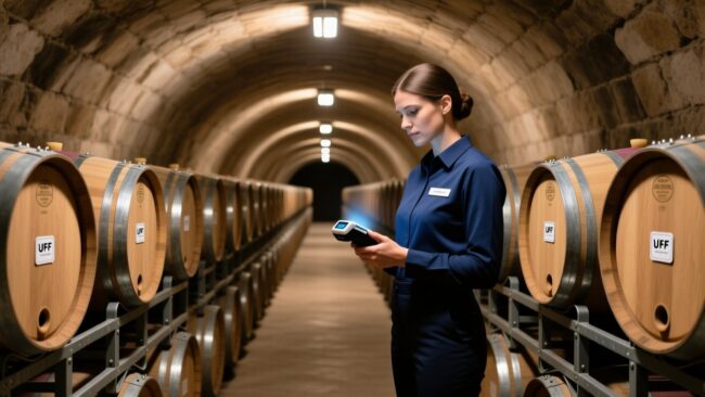 blog-cover-1784527030234 UHF RFID on-metal barrel tag being scanned in a wine cellar