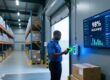 South African warehouse manager using handheld RFID reader to scan pallets for inventory accuracy