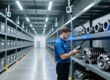 UHF RFID handheld scanner scanning automotive parts in a German supplier warehouse