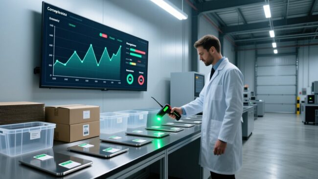 blog-cover-1784527065678 RFID tag sample testing in a modern warehouse with handheld scanner and quality verification equipment