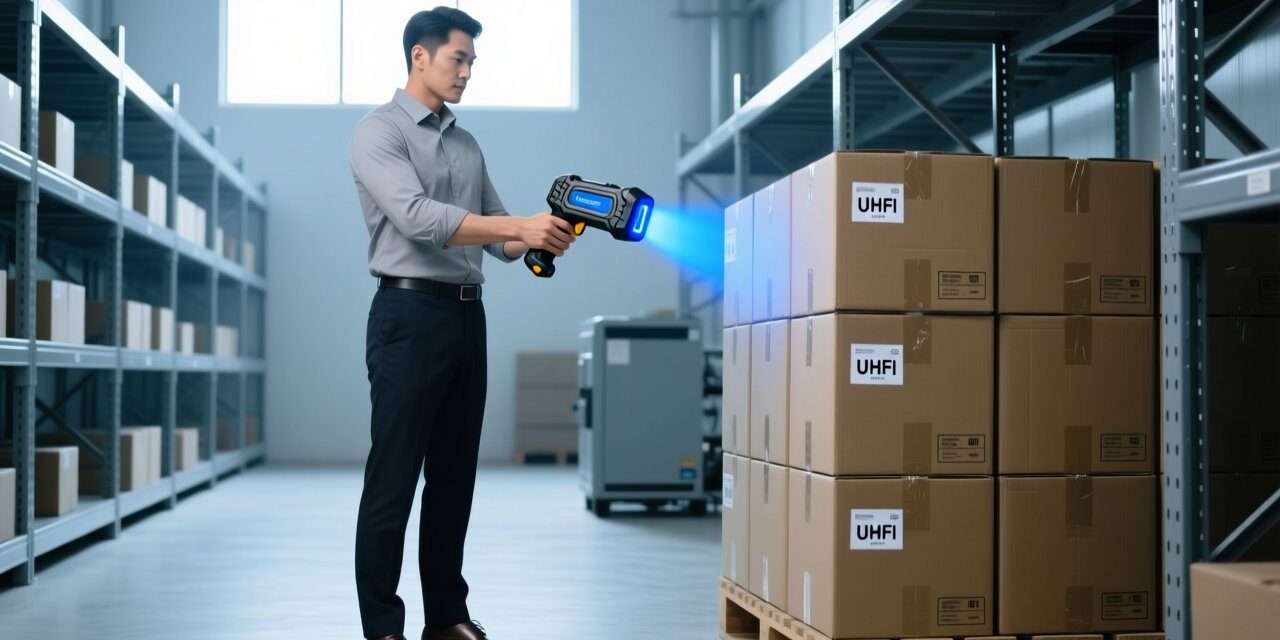 blog-cover-1784527233645 Engineer testing UHF RFID tag read range with handheld scanner in warehouse